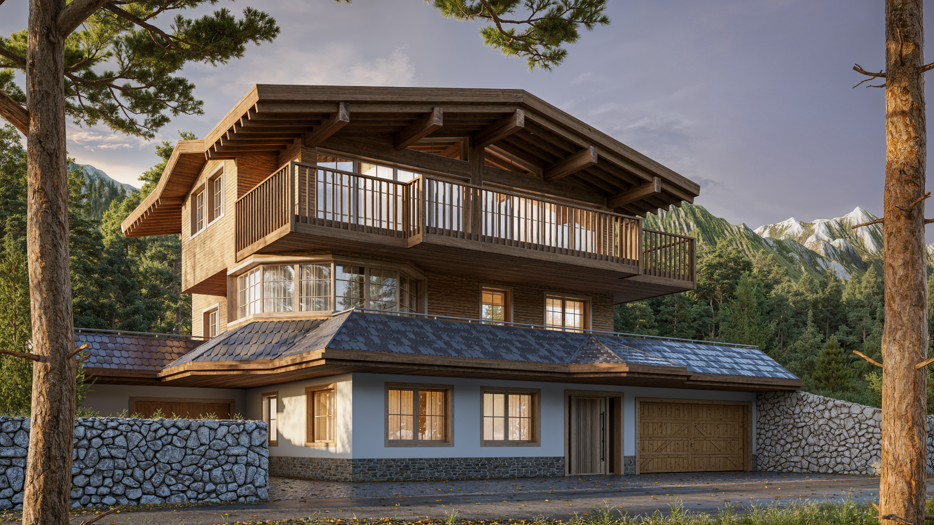Modernes Mehrfamilienhaus, 3D Außenvisualisierung